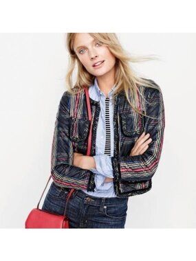 J. Crew Women's Quilted Lady Jacket Size 6 Stewart Plaid F8503 Braided Trim